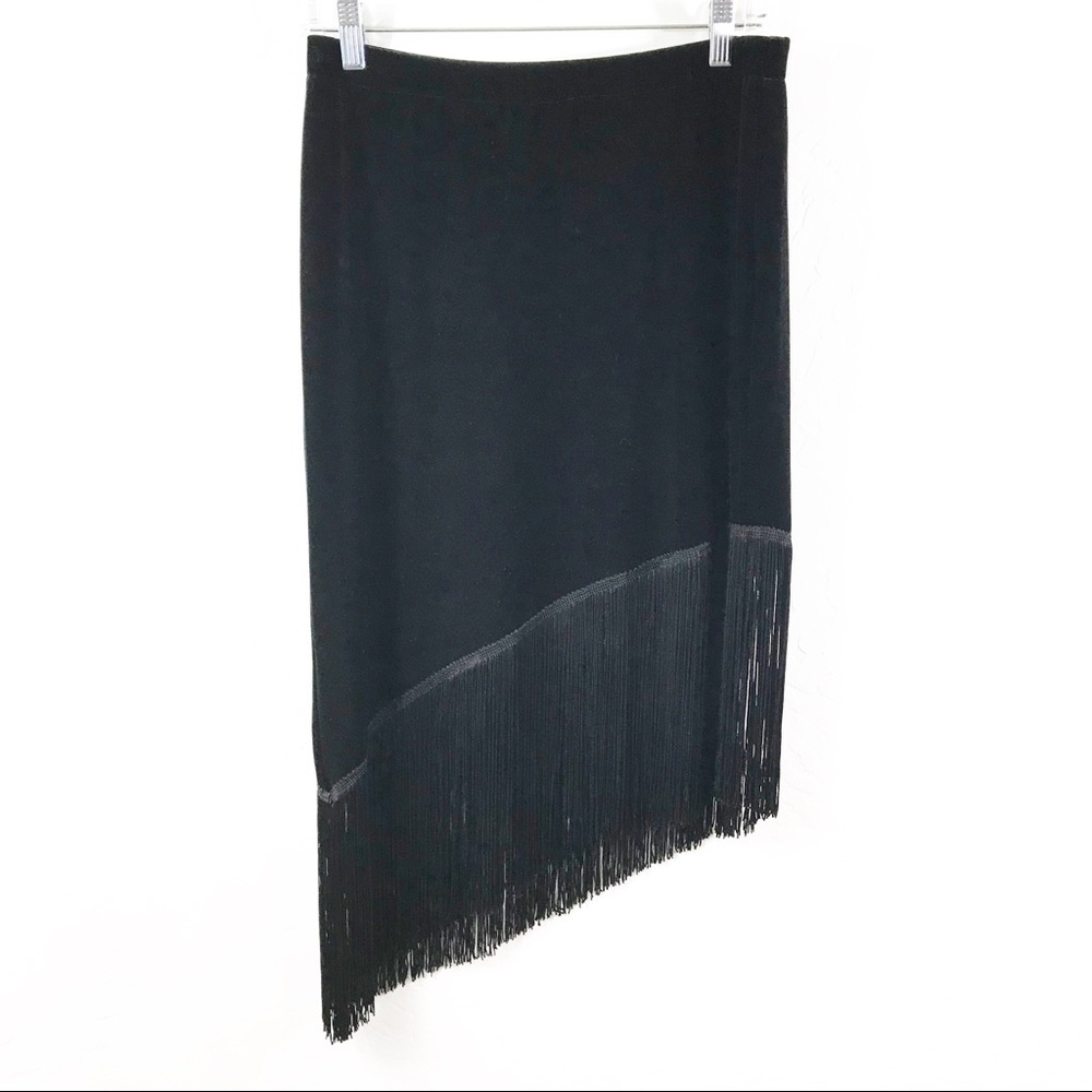 JS Collections Black Asymmetrical Fringe Skirt